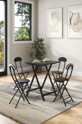 Rackhams 5pcs Folding Table and 4 Chairs Set Indoor Outdoor Bistro Kitchen Dining Set Furniture - Black - thumbnail 1