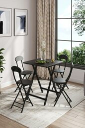 Rackhams 5pcs Folding Table and 4 Chairs Set Indoor Outdoor Bistro Kitchen Dining Set Furniture - Black - thumbnail 2