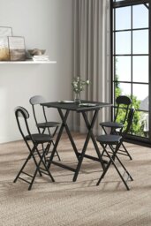 Rackhams 5pcs Folding Table and 4 Chairs Set Indoor Outdoor Bistro Kitchen Dining Set Furniture - Black - thumbnail 4