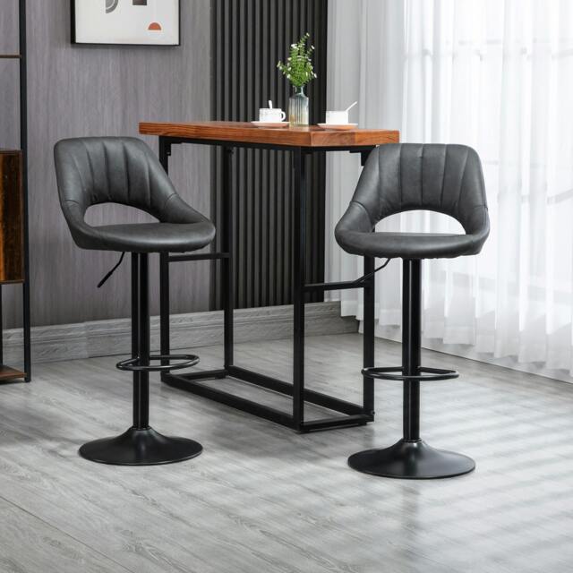 Rackhams Barstools Set of 2 Adjustable Swivel Height Gas Lift PU Leather Chairs - image 1