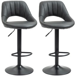 Rackhams Barstools Set of 2 Adjustable Swivel Height Gas Lift PU Leather Chairs - thumbnail 2