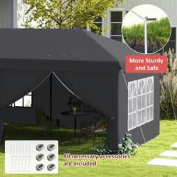 Rackhams 3 x 6 m Garden Pop Up Gazebo, Wedding Party Tent Marquee, Water Resistant Awning Canopy with Sidewalls, Windows, Carry Bag, Grey - thumbnail 6
