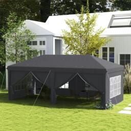 Rackhams 3 x 6 m Garden Pop Up Gazebo, Wedding Party Tent Marquee, Water Resistant Awning Canopy with Sidewalls, Windows, Carry Bag, Grey - thumbnail 2