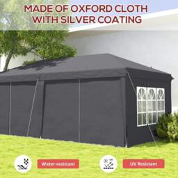 Rackhams 3 x 6 m Garden Pop Up Gazebo, Wedding Party Tent Marquee, Water Resistant Awning Canopy with Sidewalls, Windows, Carry Bag, Grey - thumbnail 4