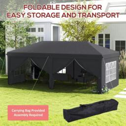 Rackhams 3 x 6 m Garden Pop Up Gazebo, Wedding Party Tent Marquee, Water Resistant Awning Canopy with Sidewalls, Windows, Carry Bag, Grey - thumbnail 5