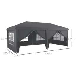 Rackhams 3 x 6 m Garden Pop Up Gazebo, Wedding Party Tent Marquee, Water Resistant Awning Canopy with Sidewalls, Windows, Carry Bag, Grey - thumbnail 3