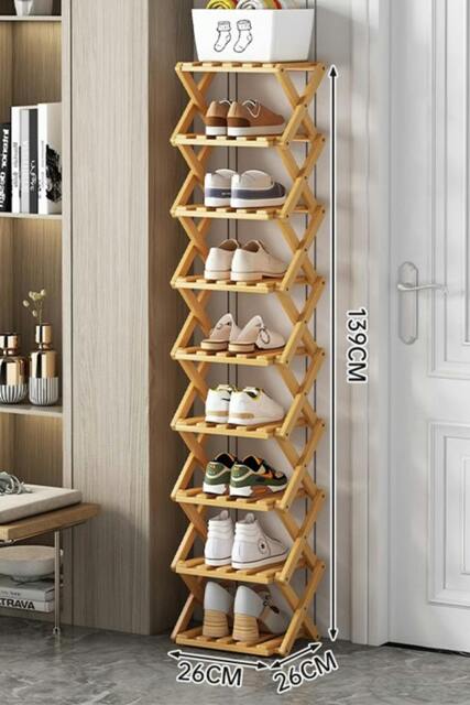 Rackhams 9/8/7/6 Tier Bamboo Folding Shoe Rack Shoe Storage Organiser - Brown - XL - image 1