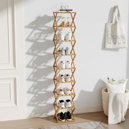 Rackhams 9/8/7/6 Tier Bamboo Folding Shoe Rack Shoe Storage Organiser - Brown - XL - thumbnail 6
