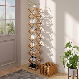 Rackhams 9/8/7/6 Tier Bamboo Folding Shoe Rack Shoe Storage Organiser - Brown - XL - thumbnail 5