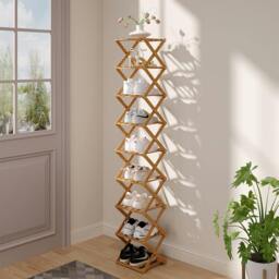 Rackhams 9/8/7/6 Tier Bamboo Folding Shoe Rack Shoe Storage Organiser - Brown - XL - thumbnail 4