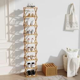 Rackhams 9/8/7/6 Tier Bamboo Folding Shoe Rack Shoe Storage Organiser - Brown - XL - thumbnail 2