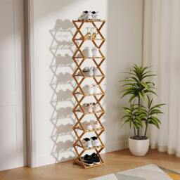 Rackhams 9/8/7/6 Tier Bamboo Folding Shoe Rack Shoe Storage Organiser - Brown - XL - thumbnail 3
