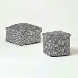 Rackhams Trance Black and White Diamond Pattern Recycled Fibre Square Bean Filled Pouffe - 40 x 40 x 40 cm - thumbnail 5