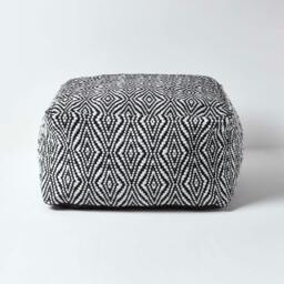 Rackhams Trance Black and White Diamond Pattern Recycled Fibre Square Bean Filled Pouffe - 40 x 40 x 40 cm - thumbnail 6