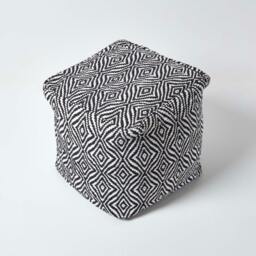 Rackhams Trance Black and White Diamond Pattern Recycled Fibre Square Bean Filled Pouffe - 40 x 40 x 40 cm - thumbnail 3