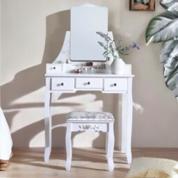 Rackhams Dressing Table With 5 Drawers Mirror And Stool White - thumbnail 2