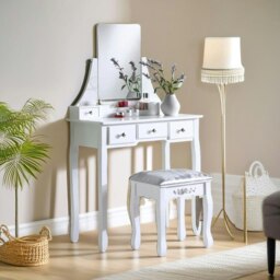 Rackhams Dressing Table With 5 Drawers Mirror And Stool White
