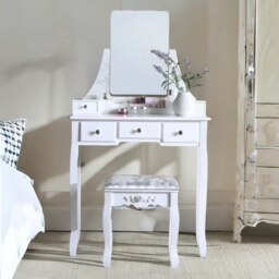 Rackhams Dressing Table With 5 Drawers Mirror And Stool White - thumbnail 5