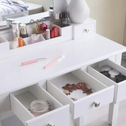 Rackhams Dressing Table With 5 Drawers Mirror And Stool White - thumbnail 4