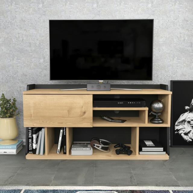 "Rackhams Raca Modern Tv Stand TV Cabinet for TV's up to 55"" - Sapphire Oak Black" - image 1