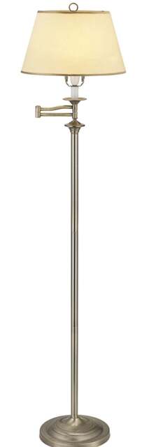 Rackhams Traditional Antique Brass Swing Arm Floor Lamp with Cream Shade