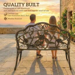 Rackhams Garden Bench Porch Park Seat Vintage Rose Style Cast Aluminium - Cast aluminium, cast metal - Cast aluminium garden bench - Bronze Tone - thumbnail 4