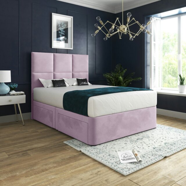 Rackhams Caprio Upholserted Floorstanding Headboard With Divan Bed Frame - Grey - Pink - Super king - image 1