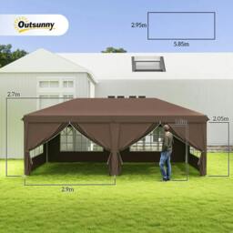 Rackhams 3 x 6 m Pop Up Gazebo with Sides and Windows, Height Adjustable Wedding Camping Party Tent Canopy Marquee with Storage Bag for Garden, Event, Brown - thumbnail 3