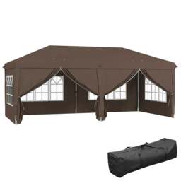 Rackhams 3 x 6 m Pop Up Gazebo with Sides and Windows, Height Adjustable Wedding Camping Party Tent Canopy Marquee with Storage Bag for Garden, Event, Brown - thumbnail 1