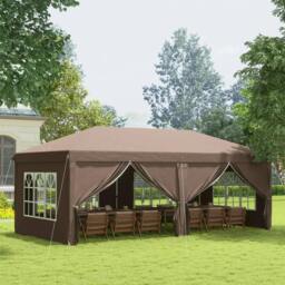 Rackhams 3 x 6 m Pop Up Gazebo with Sides and Windows, Height Adjustable Wedding Camping Party Tent Canopy Marquee with Storage Bag for Garden, Event, Brown - thumbnail 2