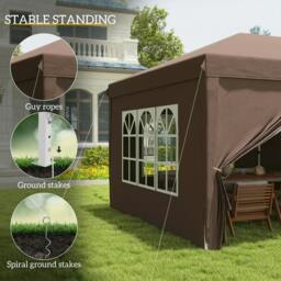 Rackhams 3 x 6 m Pop Up Gazebo with Sides and Windows, Height Adjustable Wedding Camping Party Tent Canopy Marquee with Storage Bag for Garden, Event, Brown - thumbnail 6
