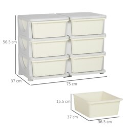 Rackhams Kids Storage Unit Toy Box Vertical Dresser with Six Drawers - Cream - thumbnail 5
