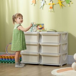 Rackhams Kids Storage Unit Toy Box Vertical Dresser with Six Drawers - Cream - thumbnail 1