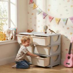 Rackhams Kids Storage Unit Toy Box Vertical Dresser with Six Drawers - Cream