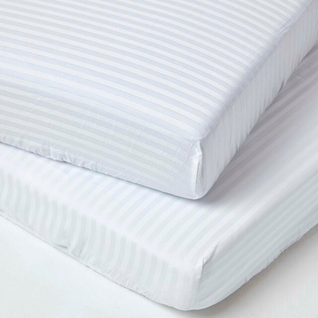 Rackhams Cotton Stripe Fitted Cot Sheets 330 Thread Count, 2 Pack - White - image 1