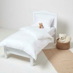Rackhams Cotton Stripe Fitted Cot Sheets 330 Thread Count, 2 Pack - White - thumbnail 2
