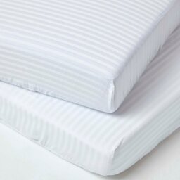 Rackhams Cotton Stripe Fitted Cot Sheets 330 Thread Count, 2 Pack - White
