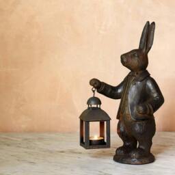 Rackhams Dapper Rabbit Tealight Lantern Statue - thumbnail 1