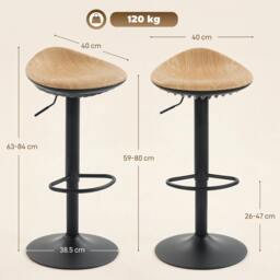 Rackhams Set of 2 Breakfast Barstools, PU Leather Swivel Bar Stools, Oak - PU Leather, ABS, Steel - Oak - 2 - thumbnail 3