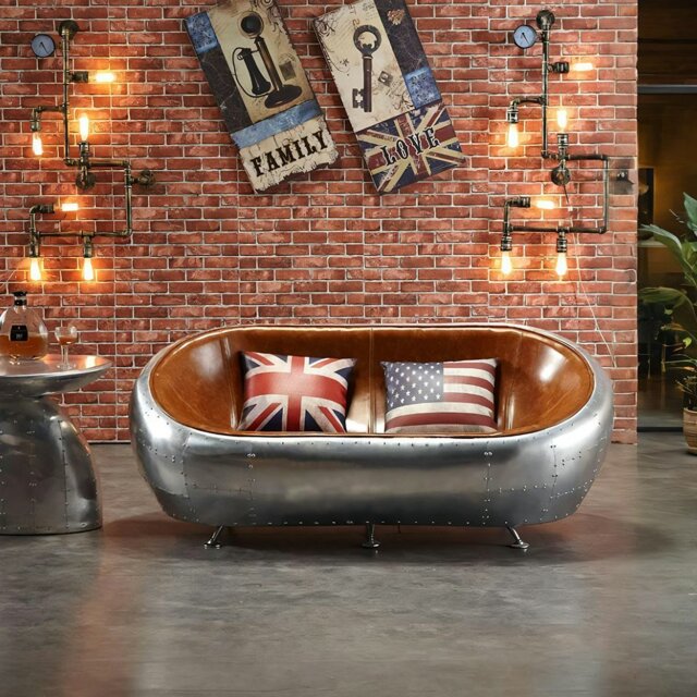 Rackhams Aviator Airplane Tub Two Seater Sofa, Aluminum Loveseat - Brown - image 1