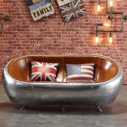 Rackhams Aviator Airplane Tub Two Seater Sofa, Aluminum Loveseat - Brown - thumbnail 6