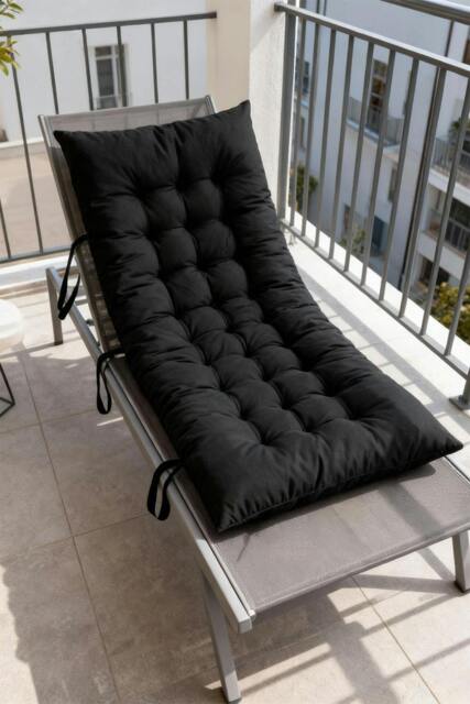 Rackhams 40x110cm Black Garden Beach Cushion Sun Lounger Cushion with Straps for Recliners, Beach & Office Chairs - Black - One Size - image 1