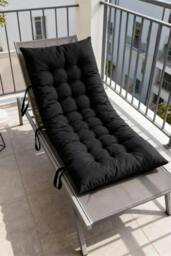 Rackhams 40x110cm Black Garden Beach Cushion Sun Lounger Cushion with Straps for Recliners, Beach & Office Chairs - Black - One Size - thumbnail 1