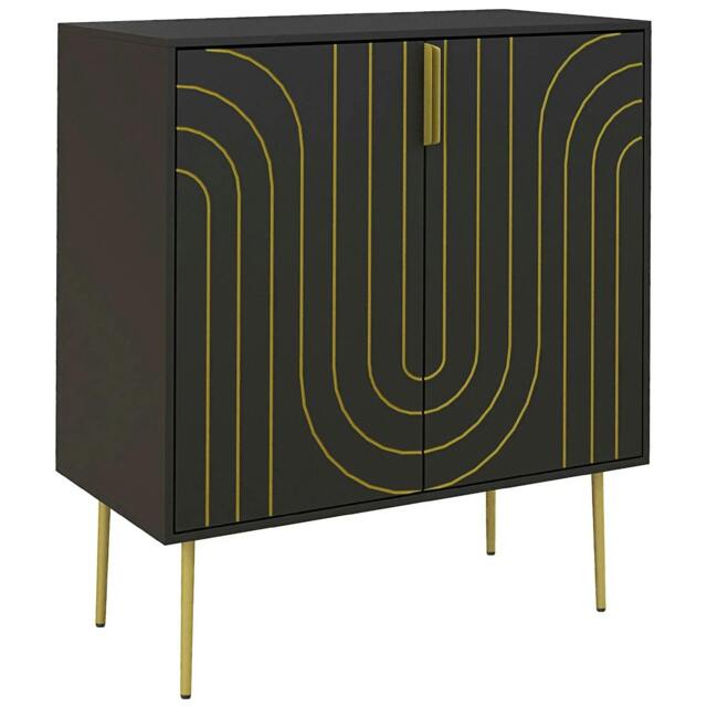 Rackhams Art Deco Inspired Sideboard, with Adjustable Shelf - Black/Gold Tone - image 1