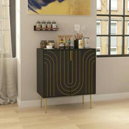 Rackhams Art Deco Inspired Sideboard, with Adjustable Shelf - Black/Gold Tone - thumbnail 2