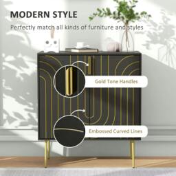 Rackhams Art Deco Inspired Sideboard, with Adjustable Shelf - Black/Gold Tone - thumbnail 4
