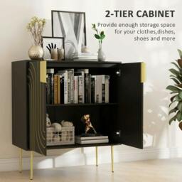 Rackhams Art Deco Inspired Sideboard, with Adjustable Shelf - Black/Gold Tone - thumbnail 5