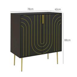 Rackhams Art Deco Inspired Sideboard, with Adjustable Shelf - Black/Gold Tone - thumbnail 3
