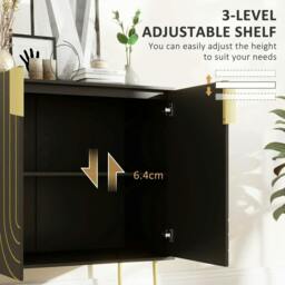 Rackhams Art Deco Inspired Sideboard, with Adjustable Shelf - Black/Gold Tone - thumbnail 6