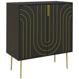Rackhams Art Deco Inspired Sideboard, with Adjustable Shelf - Black/Gold Tone - thumbnail 1